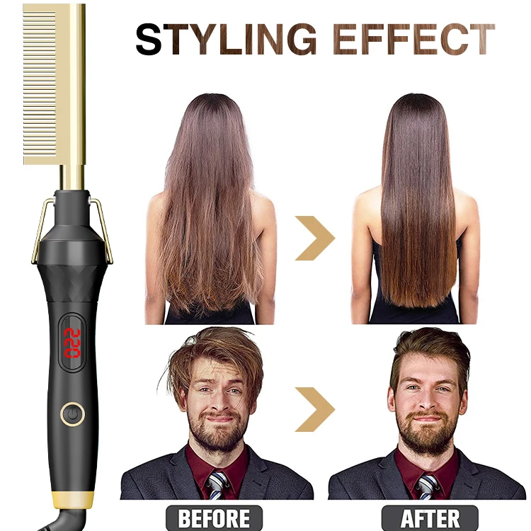 High Quality  500 Degrees Ceramic LCD Hot Comb Professional Heating Electrical Hair Straightening Comb