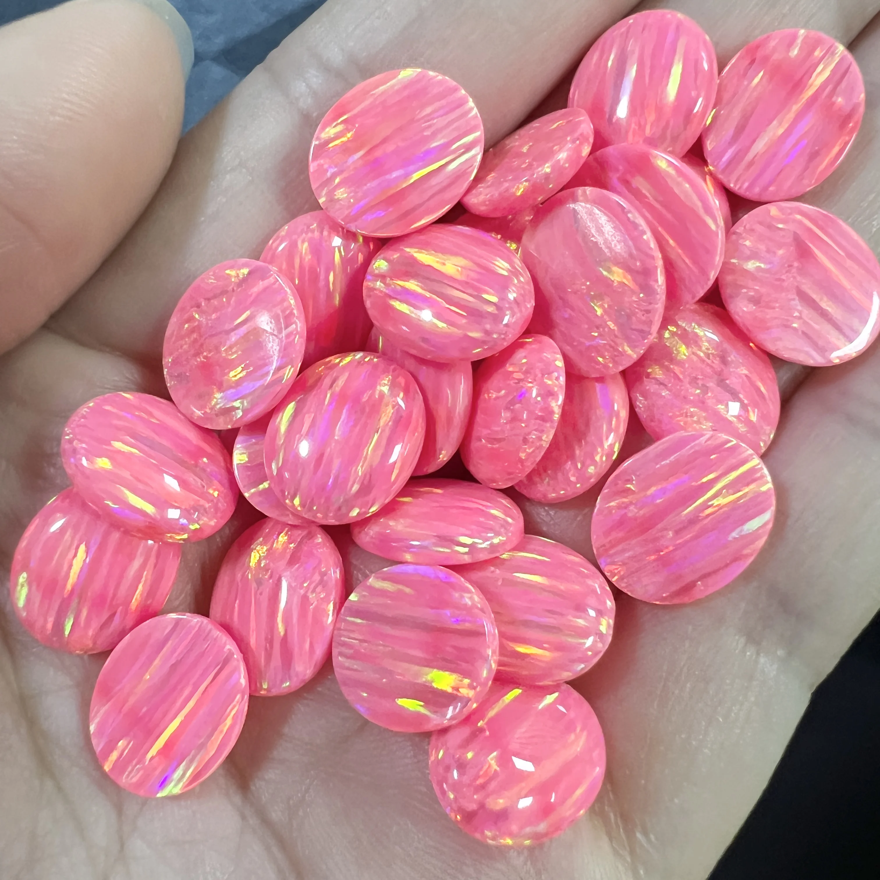 Opal Striped Fire Black Blue Pink Purple Opal Vertical Fire Flat Bottom Cabochon Oval Opal Stone