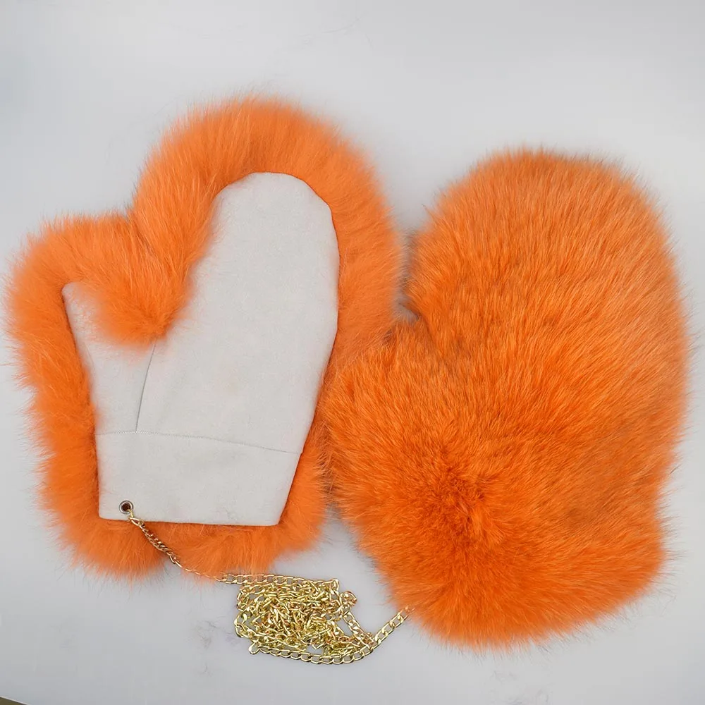 MWFur Unisex Fox Fur Mittens Suede Leather Fox Fur Gloves For Winter Fashion Fashion Luxury Winter Hand Warmer Cut Gloves