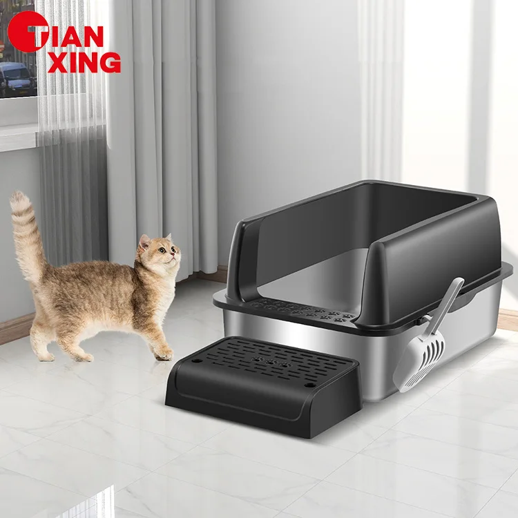 New Pet Supplies Stainless Steel Kitty Litter Box Big Cat Litter Box Anti-Leakage Cat Toilet With High Sides And Scoop