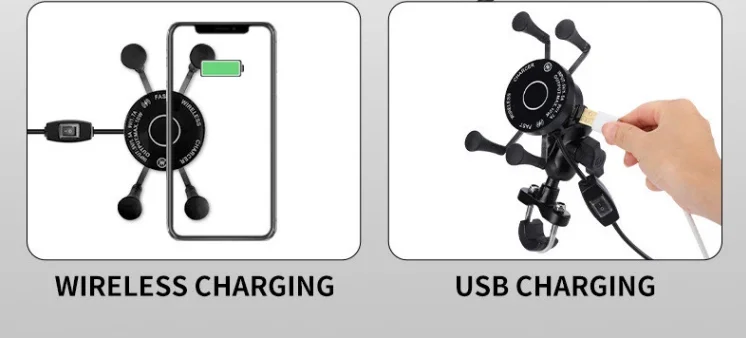 X Wireless Charging Motorcycle Holder Waterproof 360 Degree Rotation Mobile Phone Holder With Wireless Usb Charger