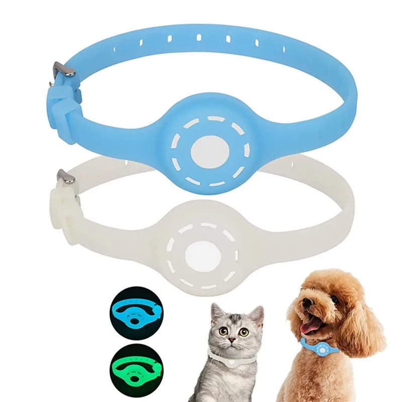 Luminous Cat Collars Silicone Necklace Solid Color Pet Tracking Locator Collar Anti Lost air tag Cat Collar