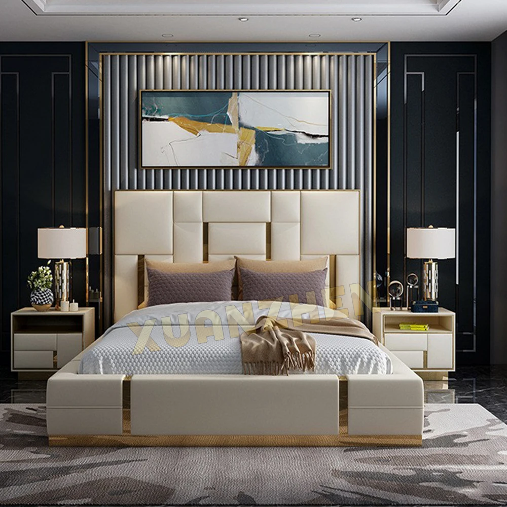 Luxury bedroom furniture comfortable modern beauty up-holstered beds metal beds for home