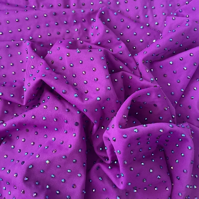 Luxurious 1.5 Meter Bling Purple Crystal Gem Hot Fix Rhinestone Spandex Dress Decorative Fabric