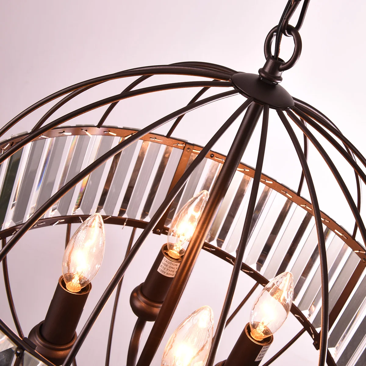 ETL Listed Vintage Metal Cage Crystal Chandeliers Pendant Lights Oil Rubbed Dark Bronze 4 of Candelabra Base