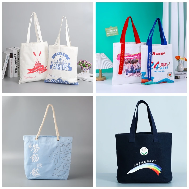 Promotional Design Totebag Large Recycled Shopping Tote Bag Customised Cotton Canvas Tote Bags With Custom Printed Logo