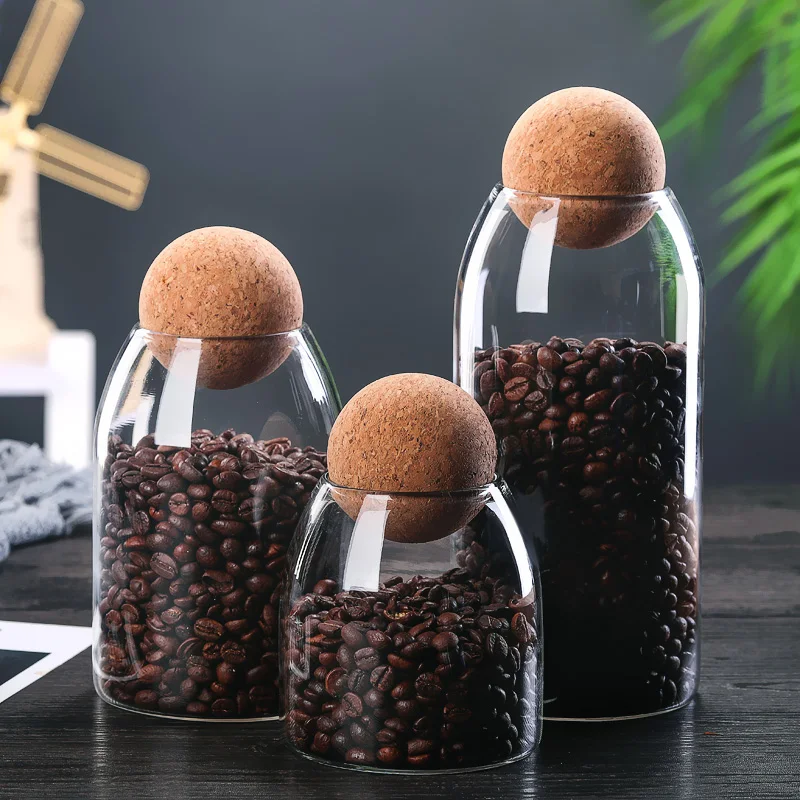 Cork ball coffee bean storage jar glass kitchen candy storage large capacity manufacturer direct sale hot seller
