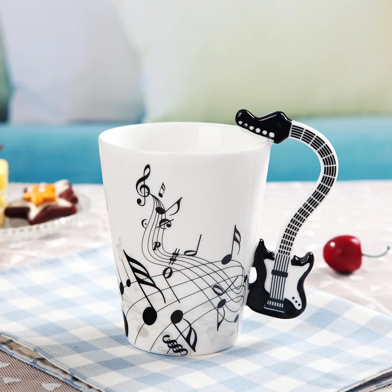 Sublimation 240ml 400ml Country Style Ceramic Music Cup Handgrip Guitar Coffee Mug for Giveaways for Music Festival Fans