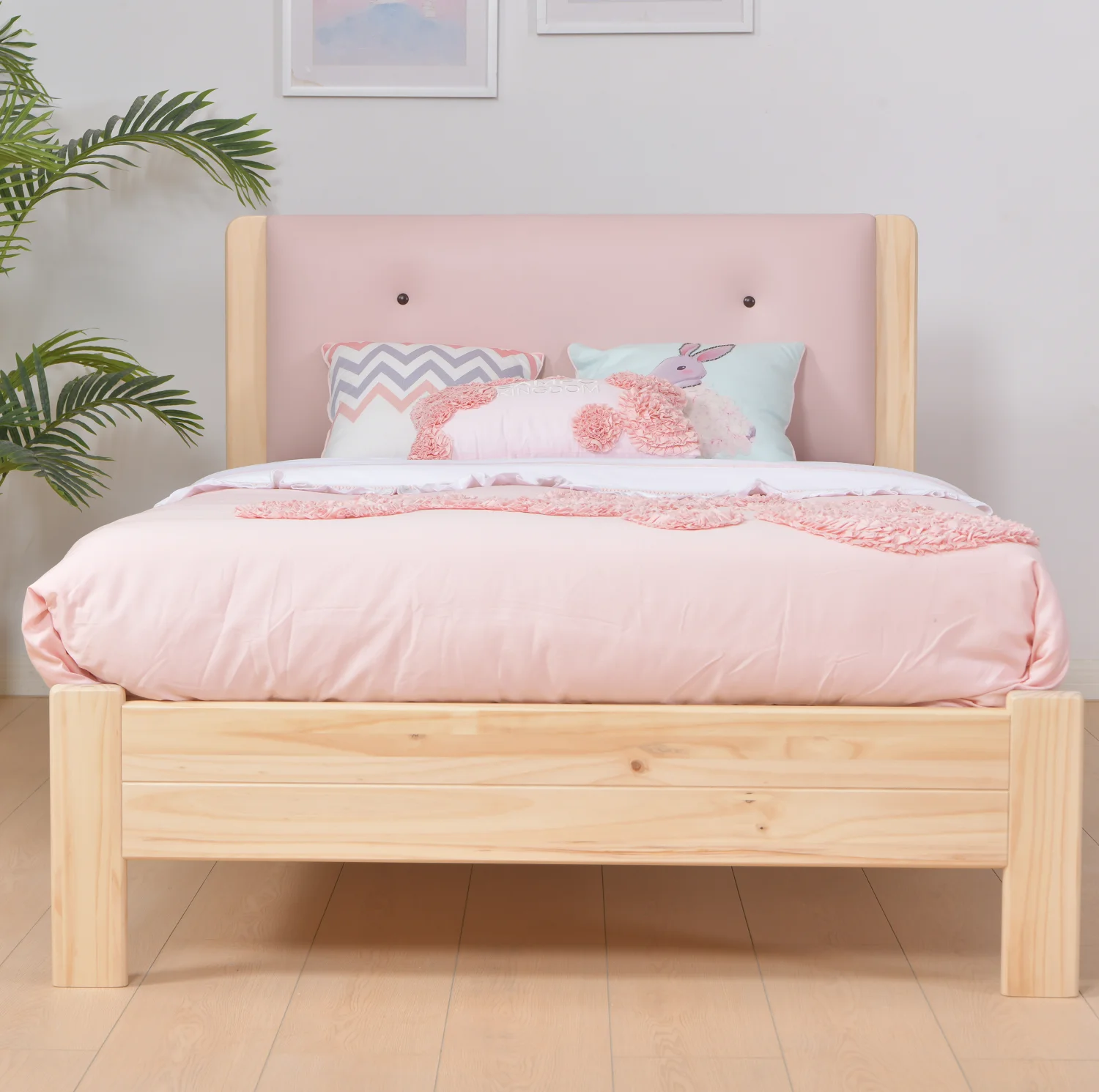 For Sale Guangdong Factory Child Solid Wood Frame And Leather Padding Twin Simple Design Modern Single  Girls Princess Kids Bed