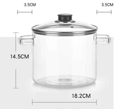 2L Double Ears Heat Insulated High Borosilicate Glass Cooking Pot Saucepan Glass Lid Cookware Set Factory Supply