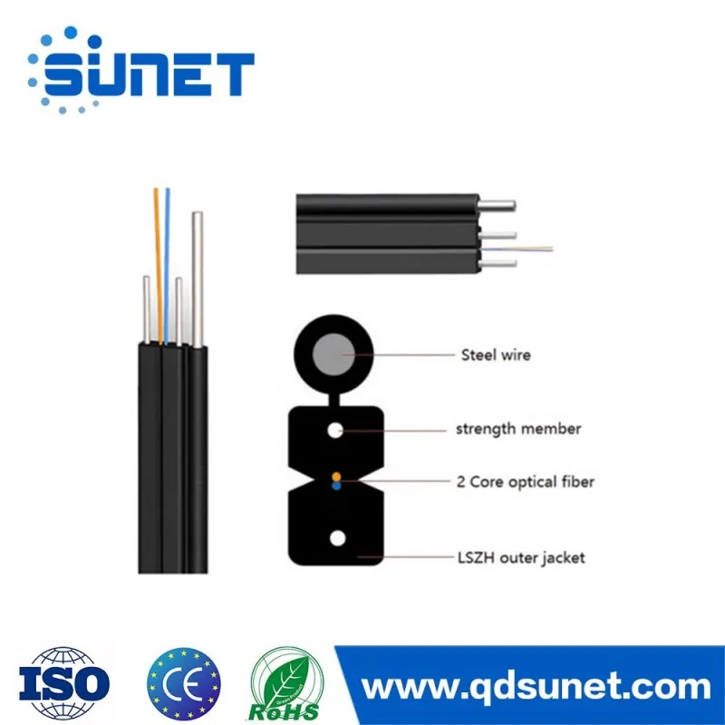 Fiber Optic  ftth Indoor/Outdoor fiberhome GJYXCH-1B6 G657A  Aerial Steel Wire FTTH 1 2 4 Core Drop Cable