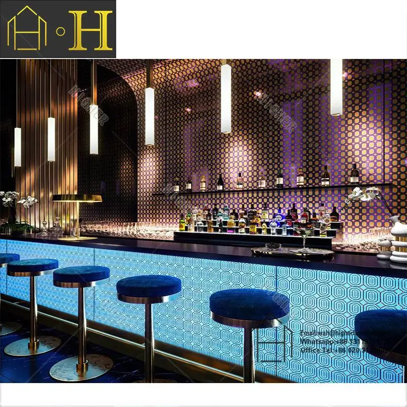 Modern Custom Bar Counter Design Idea L Shape White Marble Led Night Club Furniture Commercial Restaurant Nightclub Bar Counter