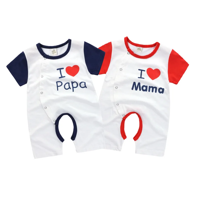 Short Sleeve Cotton Print Pattern Toddler Jumpsuit for Baby Fashion Professional Custom Baby Clothes I Love Mama Papa Clothes