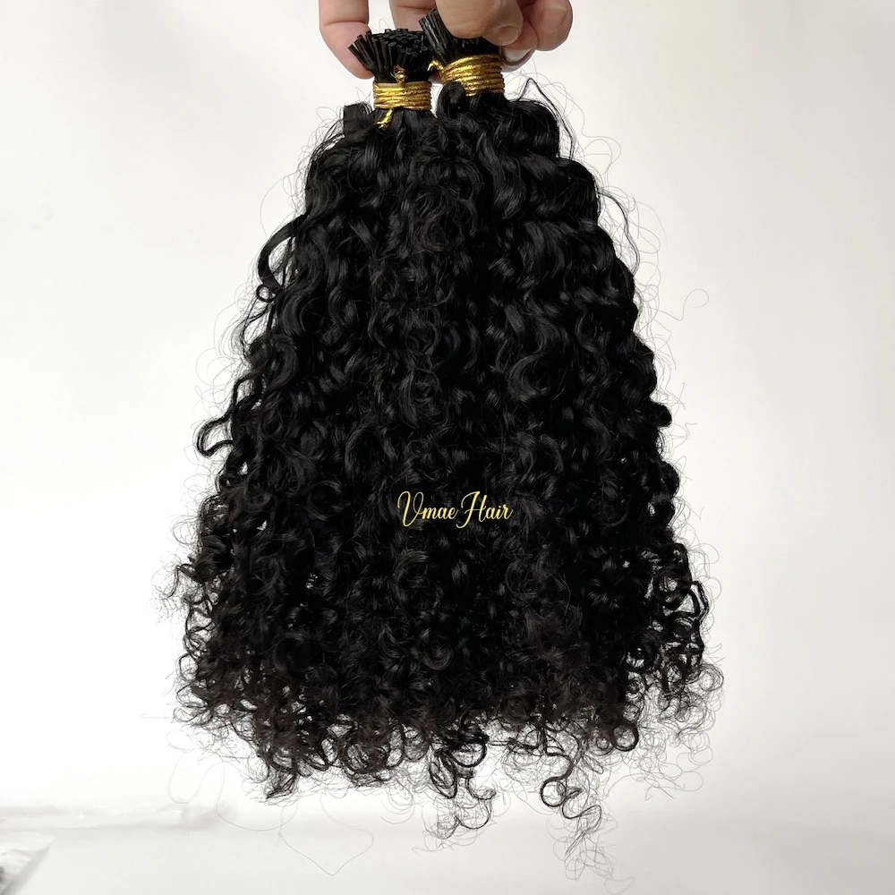 Vmae Factory Natural Black 4A 4B 4C Afro Kinky Curly 100g Yaki Hair Extension Prebonded I tip Stick Virgin Human Extensions