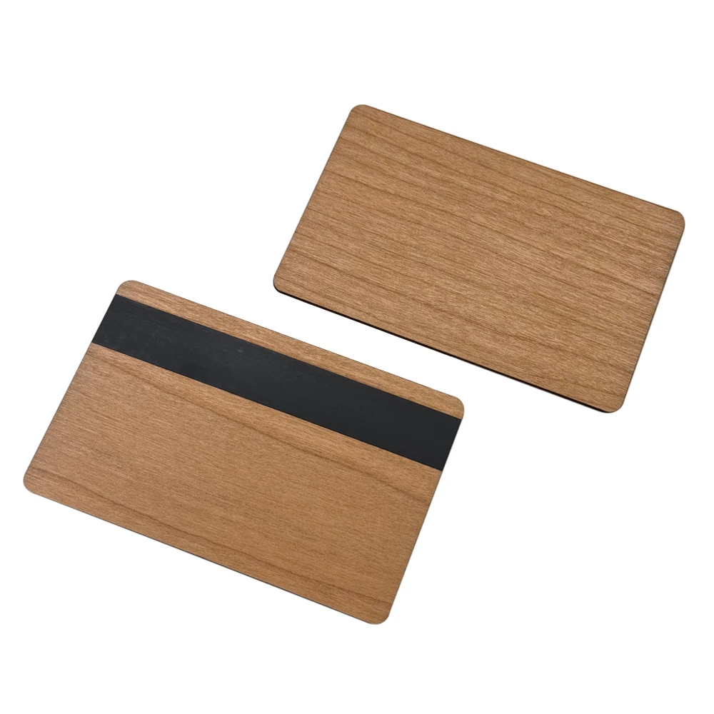 High Quality Wholesale Laser Logo UID code Magetic Stripe Greeting Business Cherry Wood RFID Bland Wood Cards For Hotel