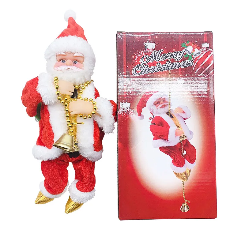 K062 Electric Climbing Ladder Santa Christmas Ornaments Gift Santa Claus Doll Toy with Music Merry Christmas Tree Hanging Decor