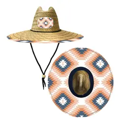 High Quality Custom Printed Logo Designer Summer Beach Straw Hats Lifeguard Surfing Sun proof Wide Brim Straw Beach Hat