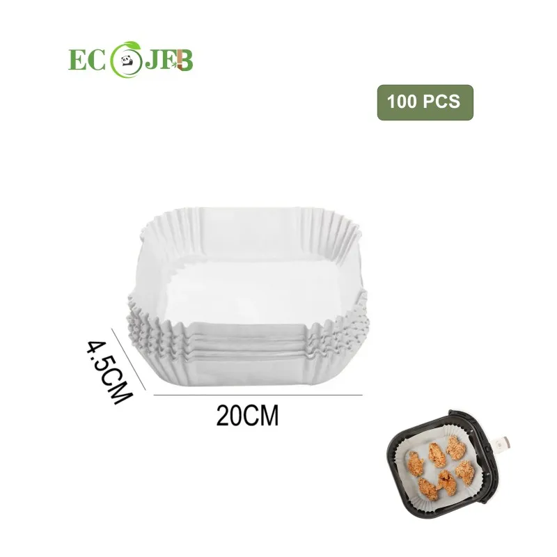 100pcs Square White Baking Paper 20cm Disposable Air Fryer Liners for Oven Roasting Microwave