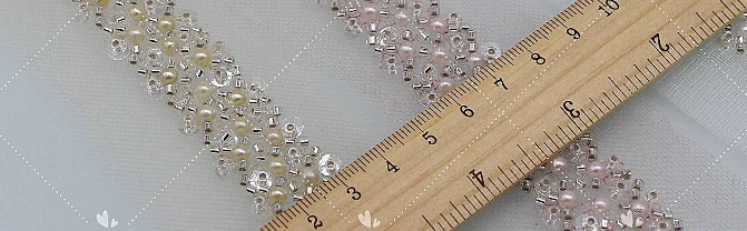 Width 5 cm Handmade Shiny pearls lace ribbon flower beads Sequins tulle mesh lace trim for dress curtain Collar
