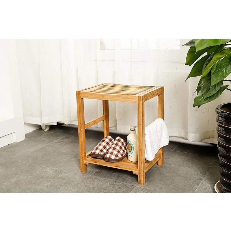 Storage Shelf Wood Indoor Bathing Bench Spa Bath Seat Bench Stool Storage Stool With Storage Rack