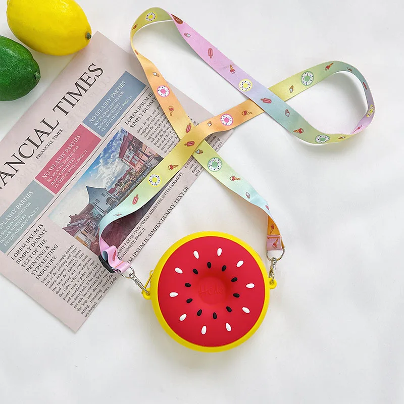 Watermelon small fruit silicone bag 2021 new shoulder wholesale children boy bag wallet coin money purse bag for kids boy girls