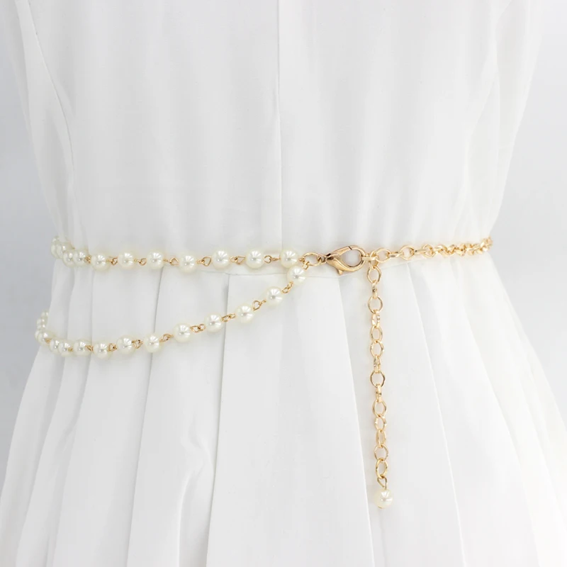 2020 Hot Sale Metal  Pearl Chain Belts for women waist belly strap for teen girls ladies designer dresses