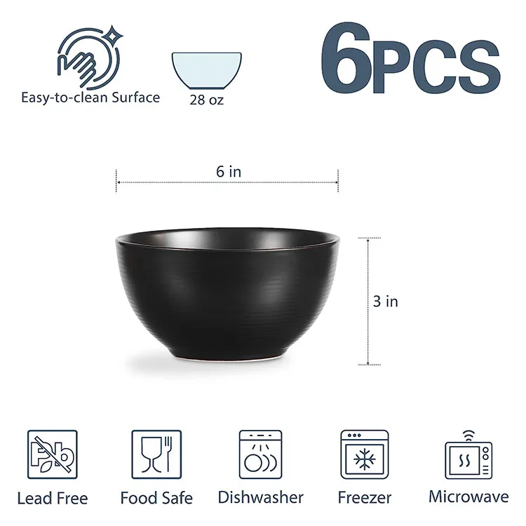 R-PET 28 oz Large Soup Bowls for Kitchen 6 inch Bowls Microwave and Dishwasher Safe Deep Serving Bowl Set