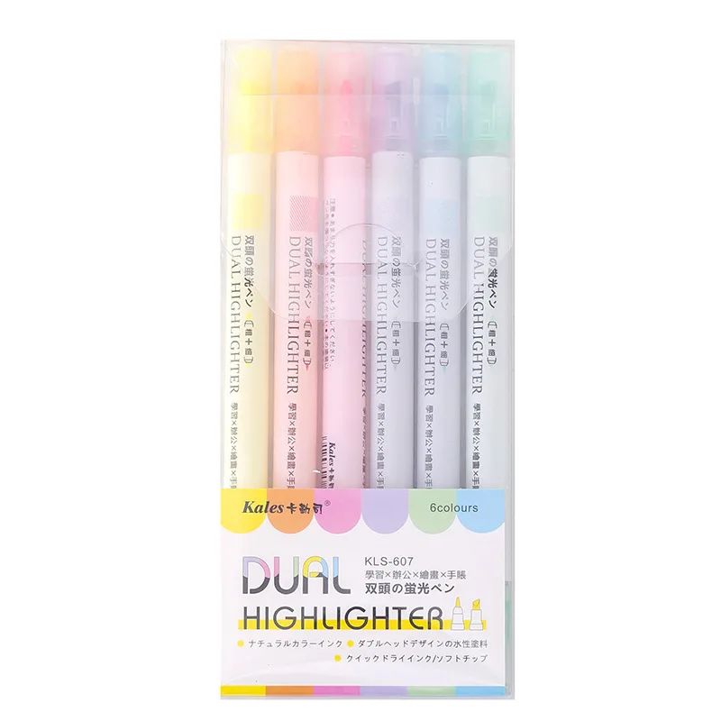 Colorful double-headed fluorescent pen student stationery classroom key mark marking pen graffiti hand account pen wholesale