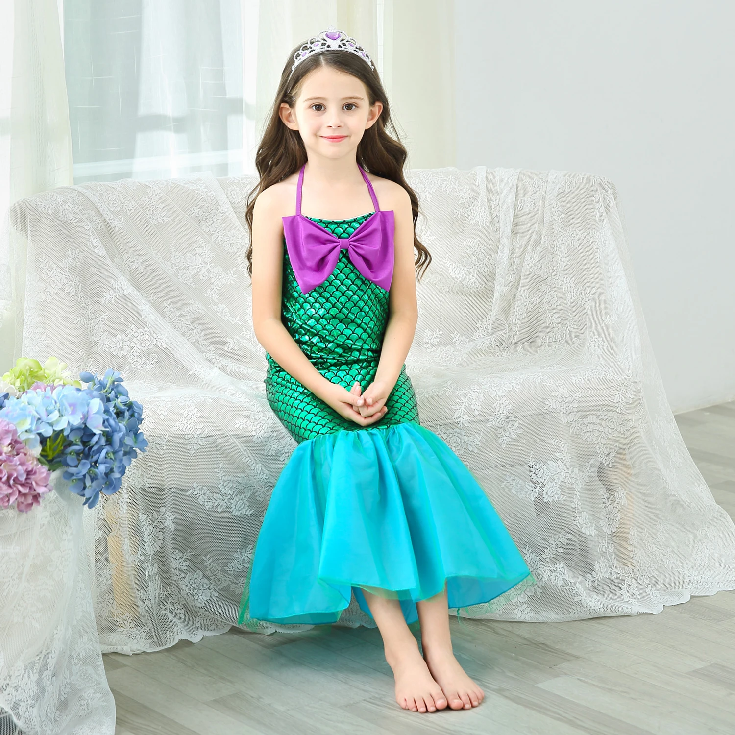 Little Adventures Magical Mermaid Princess Dress Up Baby Costume Kids Spaghetti Cosplay Swim Clothes D75