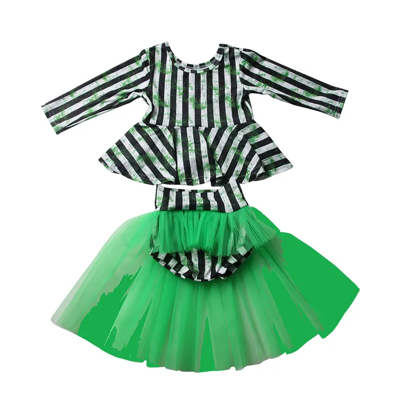 Wholesale Baby Girl Clothes Kids Halloween Girls clothing Long sleeve peplum top shorts with mesh Two pieces sets