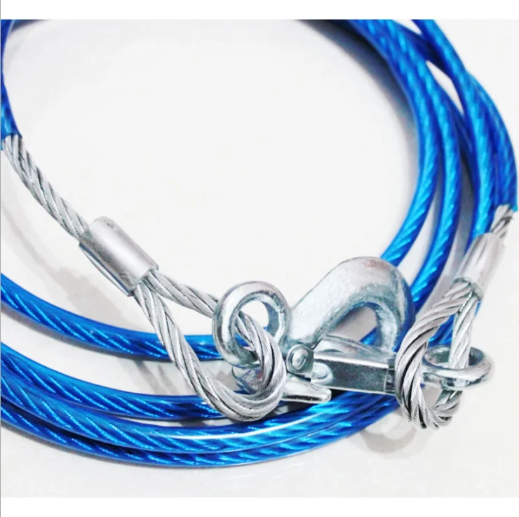 4M 5 Tons Steel Wire Tow Cable Tow Strap Towing Rope with Hooks for Heavy Duty Car Emergency