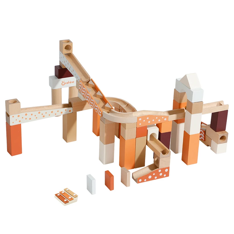 Wooden Marble Run for Kids 80 Pieces Wood Building Blocks Toys and Construction Play Set Marble Track Maze Game toy