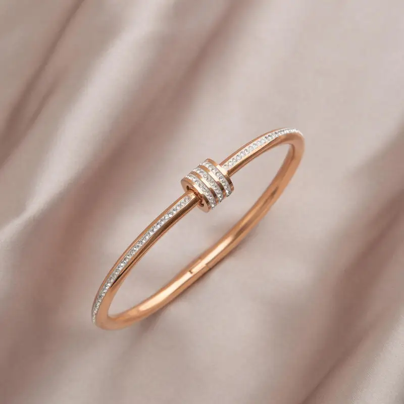 Original Design Stainless Steel Color Open Bangle 18K Gold Plated Rectangular Color Zircon Bracelet For Women Gift