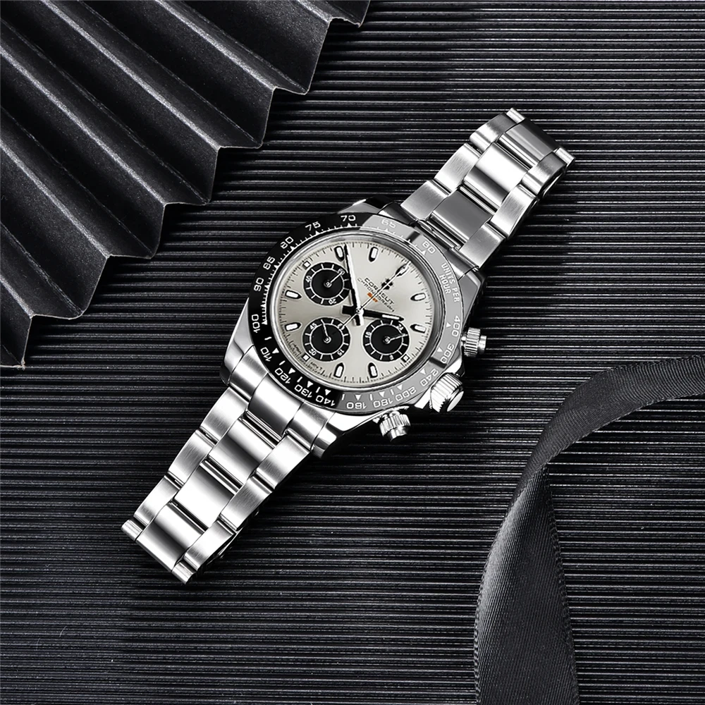 Corgeut Luxury Stainless Steel VK63 40mm Day tona Luminous Hands Chronograph Men Custom Own Logo Wristwatch Quartz Watch