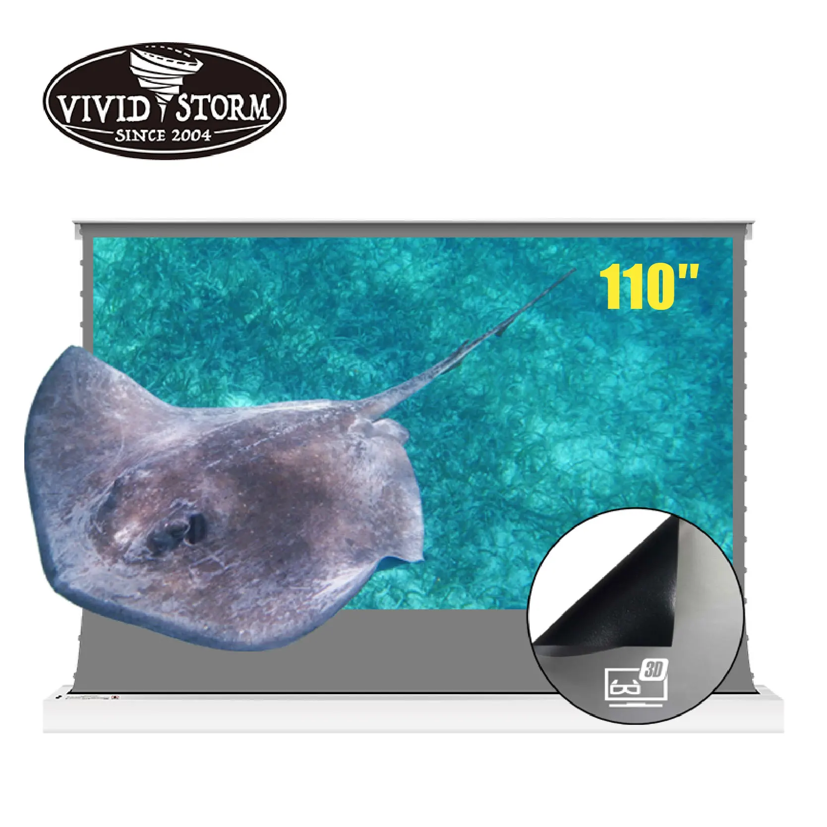 VIVIDSTORM 110 inch motorized ALR screen with 3D obsidian ALR grey screen material for long throw projector home theatre system