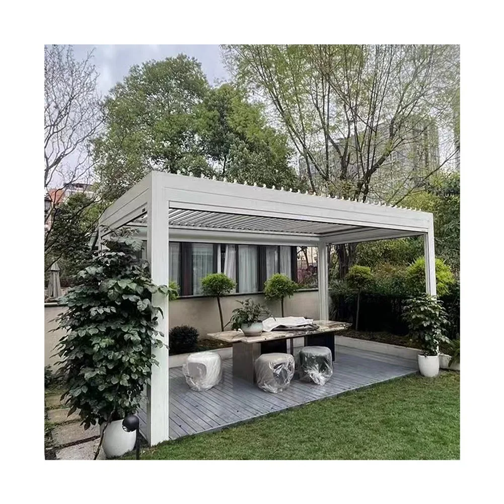 Garraf 3*3 3*4 China Modern Pergola With Sliding Canopy Wave Shade Sail With Remote Control System