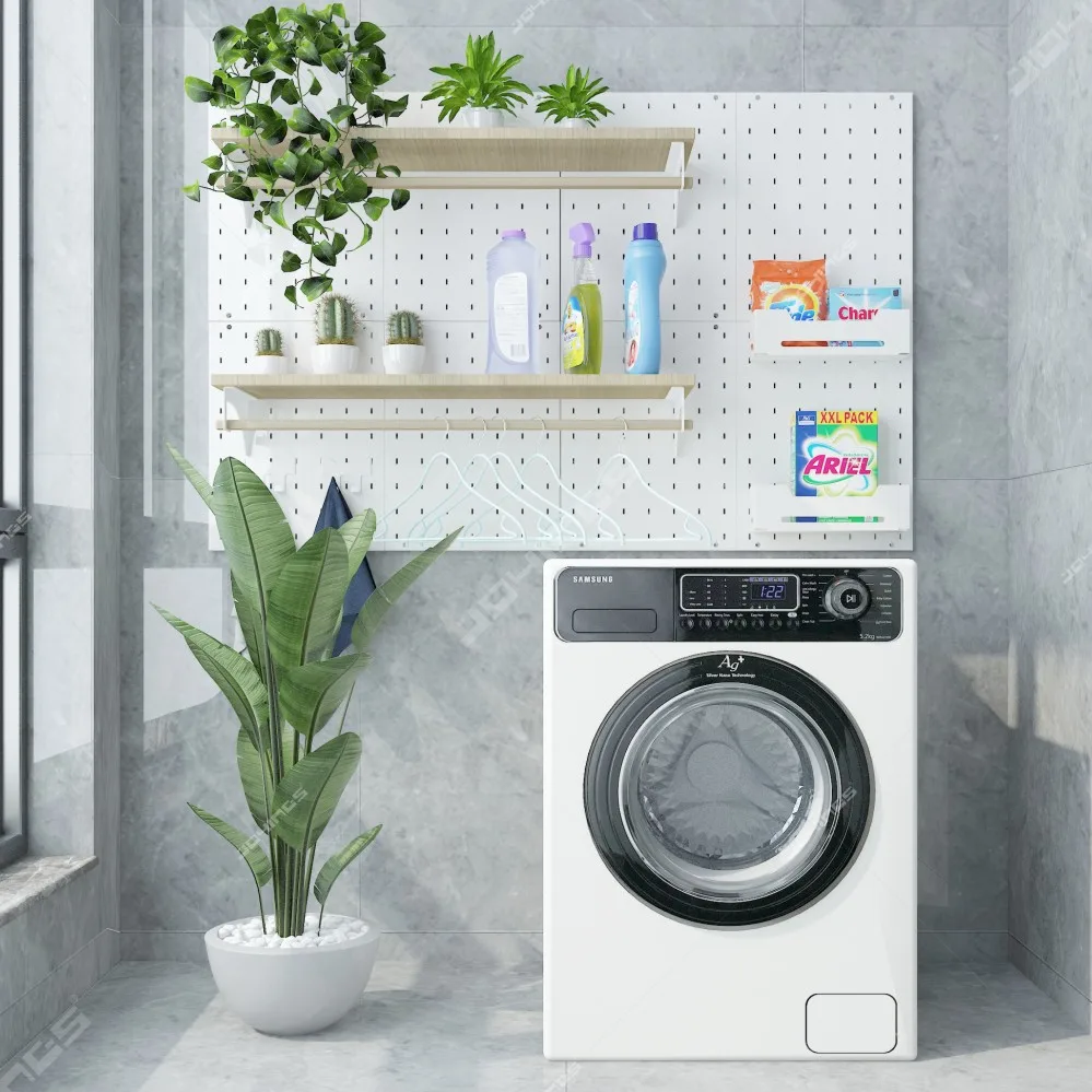 Laundry pegboard storage organizer Balcony pegboard organizer for home metal display pegboard with wood board