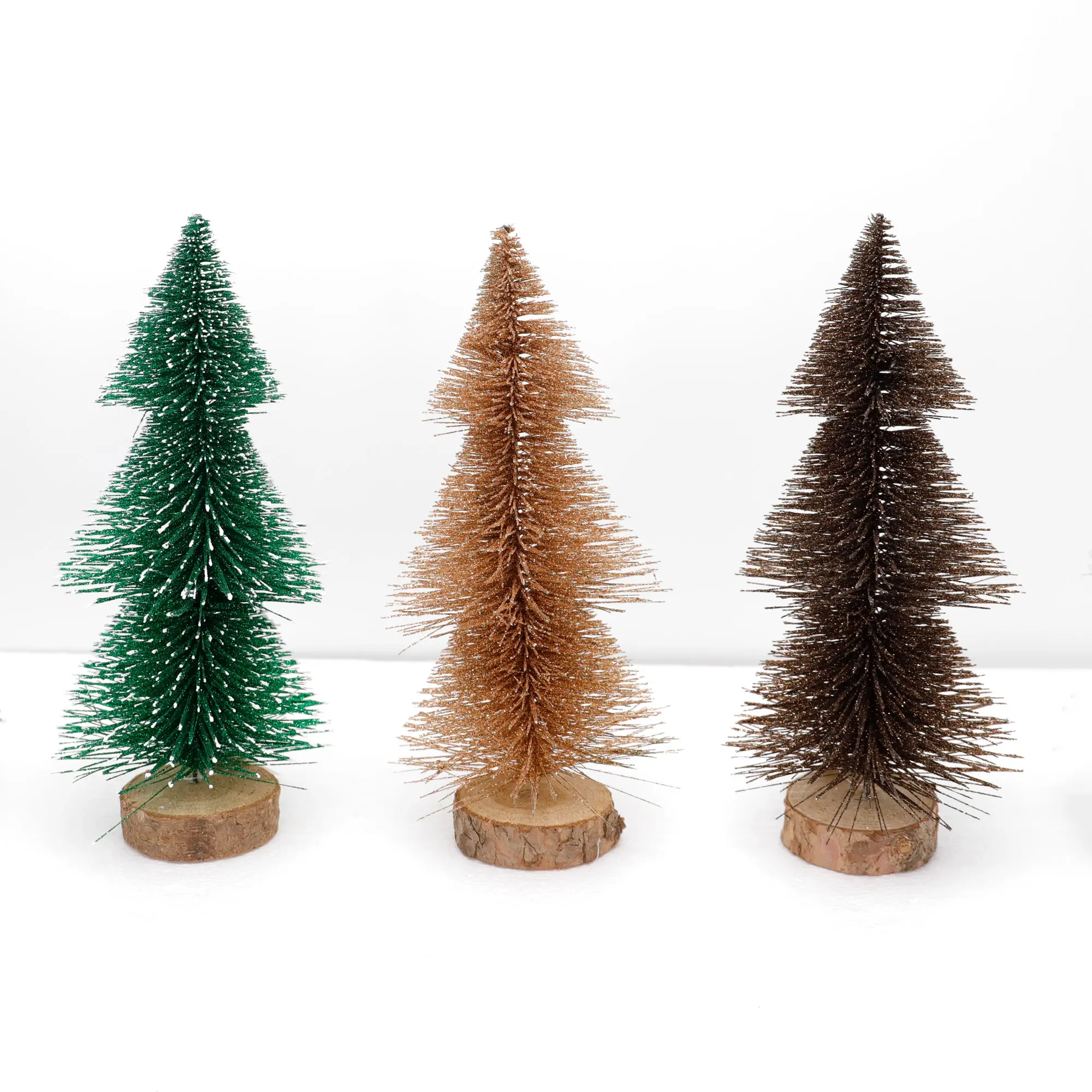 Snow mini Christmas trees winter ornaments tabletop small glitter Xmas tree with wood base For Home Decoration