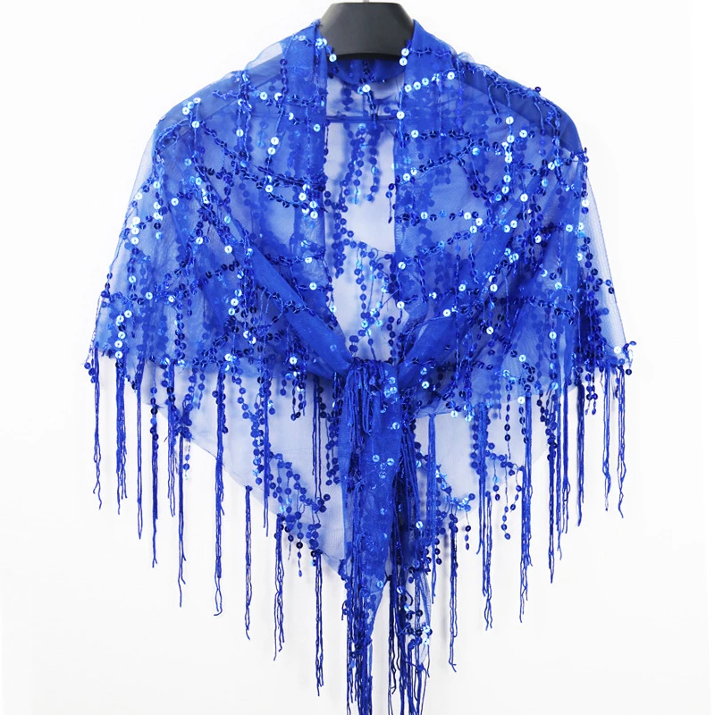 Fashionable versatile Shiny Sequin Fringe Shawl Triangular scarf for Evening banquet  Party Dance show dress accessory