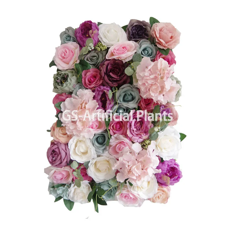 Manufacturer Decorative Pink Wall Rolled Up Artificial Flower Backdrop Stand Wedding