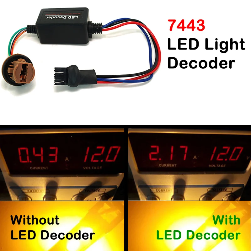 DC12V 7443 T20 LED Light Warning Canceller Decoder Load Resistor NO-OBD Error NO Hyper Flash Adapter