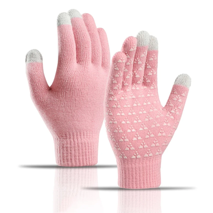 Knitted Gloves Unisex Winter Gloves Touch Screen Women Men Warm Stretch Knitted Mittens Non-Slip Gloves
