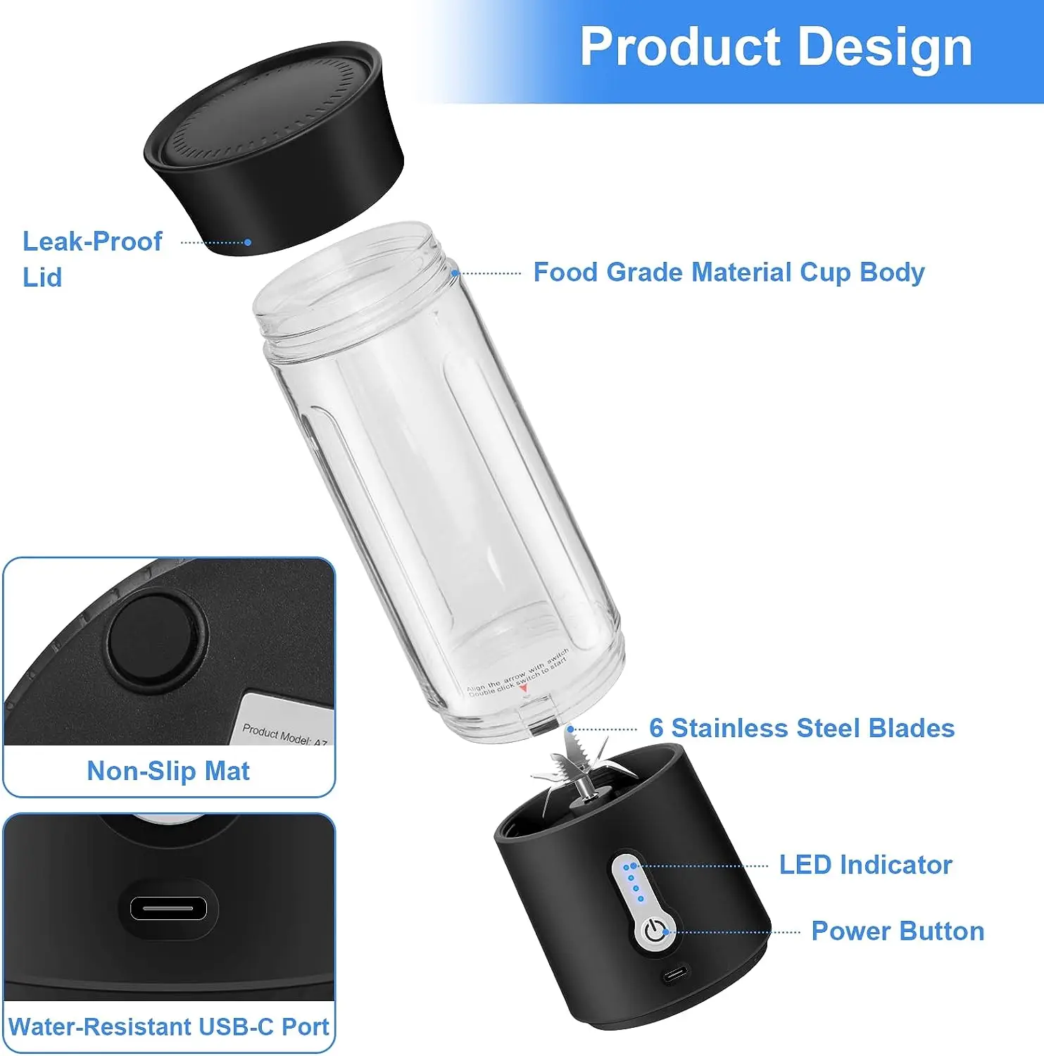 TEMU TIKTOK Hot 500ml 17oz Blender Bottle Portable Protein Electric Automatic Self Stirring Protein Juicer Shaker Bottle