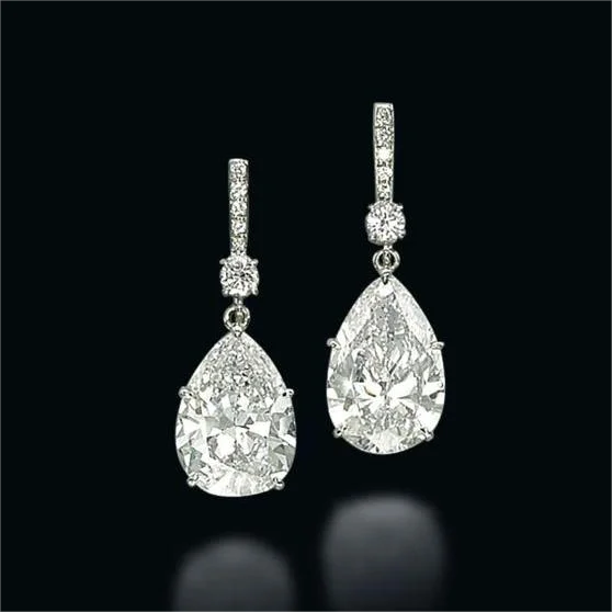 Women Girl Jewelry Big Diamond Teardrop Oval Shape Ruby Red Green Blue Sapphire Peridot Large Dangle Drop Women Bridal Earrings