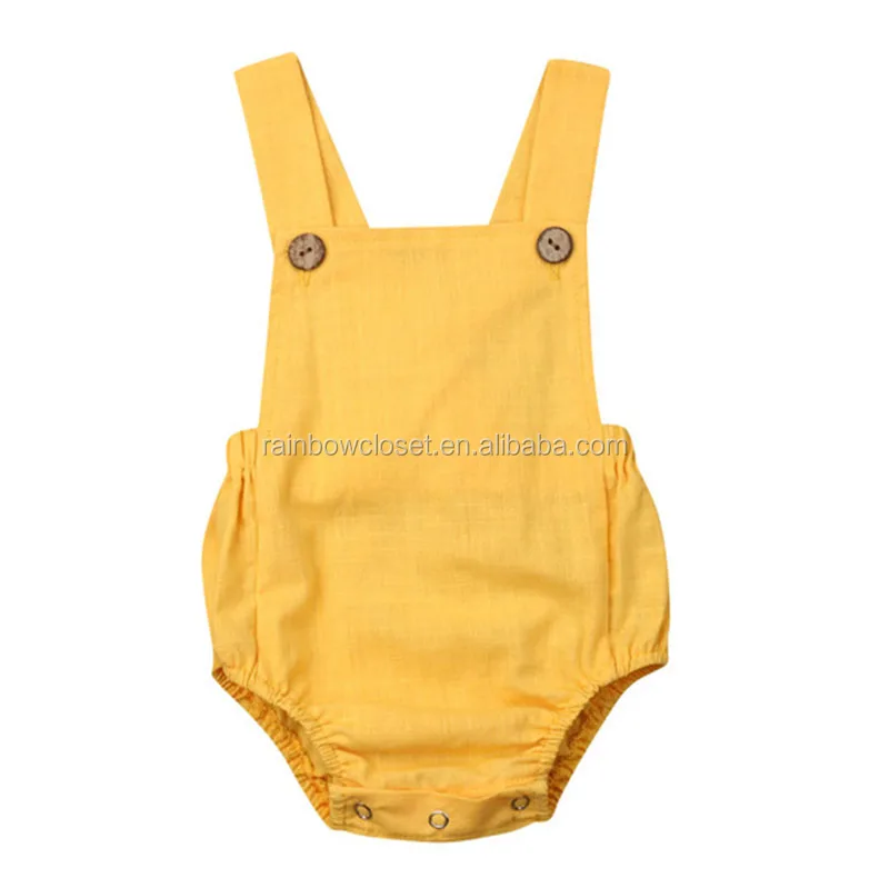 Wholesale Baby Clothes Multiple Colors Option Toddle Kids Woven Linen Beach Romper