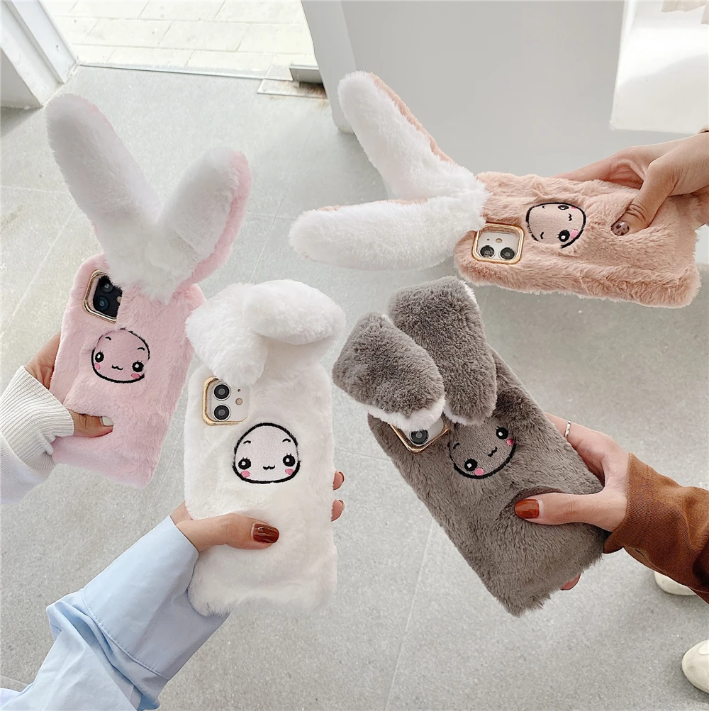 Hot Sale Girl Soft Rabbit Ears Plush Cartoon Phone Case For iPhone 12 Pro Max 11 X XS XR 7 8 plus SE
