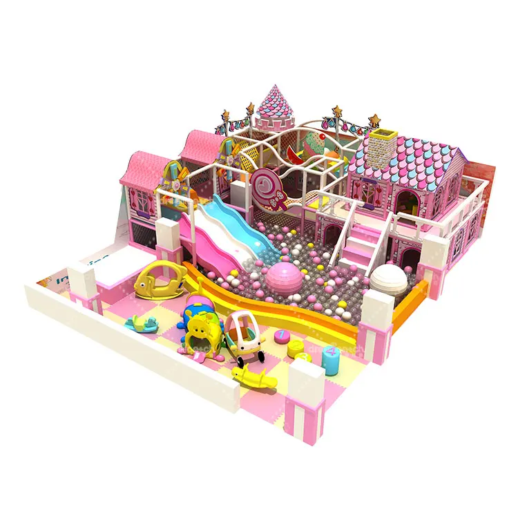 Commercial children small wood party center toys slide soft play equipment indoor kids playground