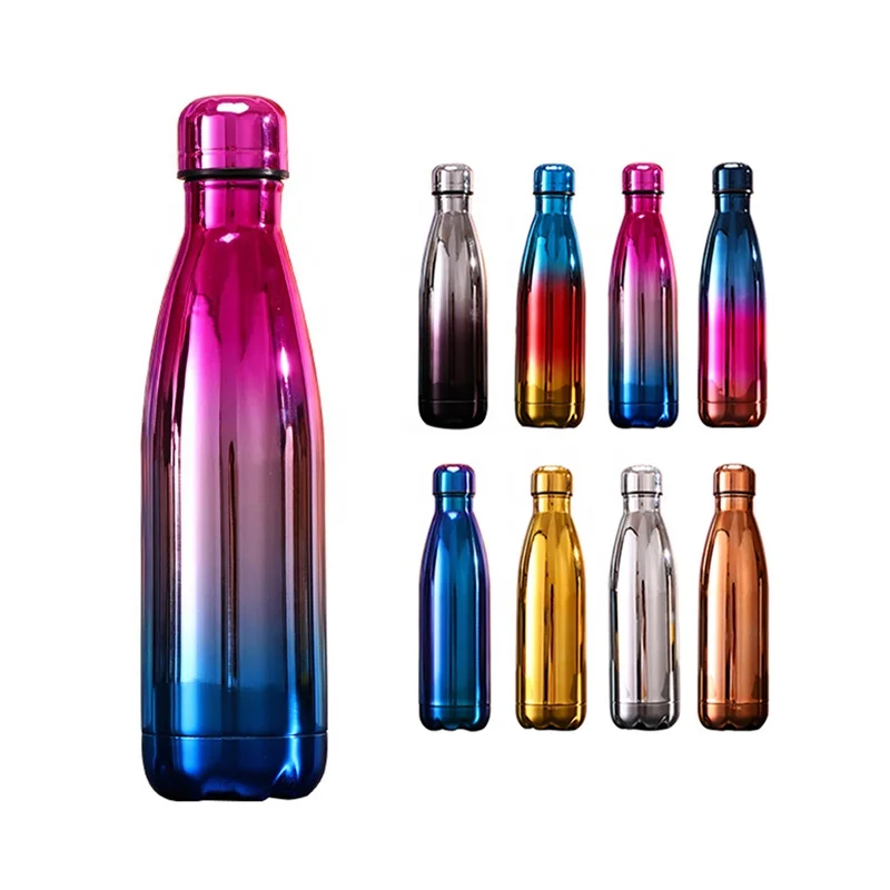 Wholesale 500ml/17oz Electroplated Stainless Steel Cola Sport Water Bottles 500ml Chromed Vacuum Insulated Water Bottles Flasks