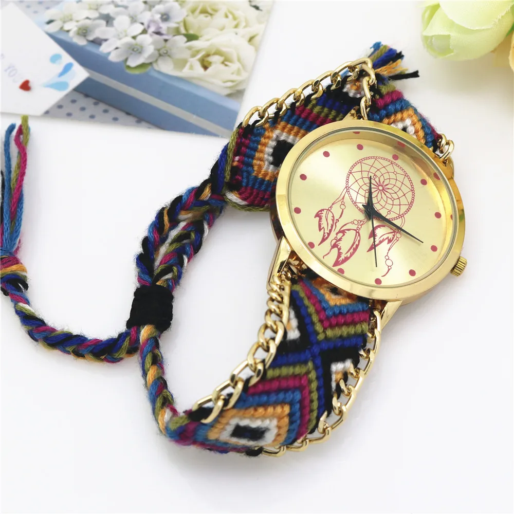 Hot Selling Fashion Watch DIY Knitted Wool Retro Watch Dream Catcher Ladies Quartz Watch Wholesale In Stock