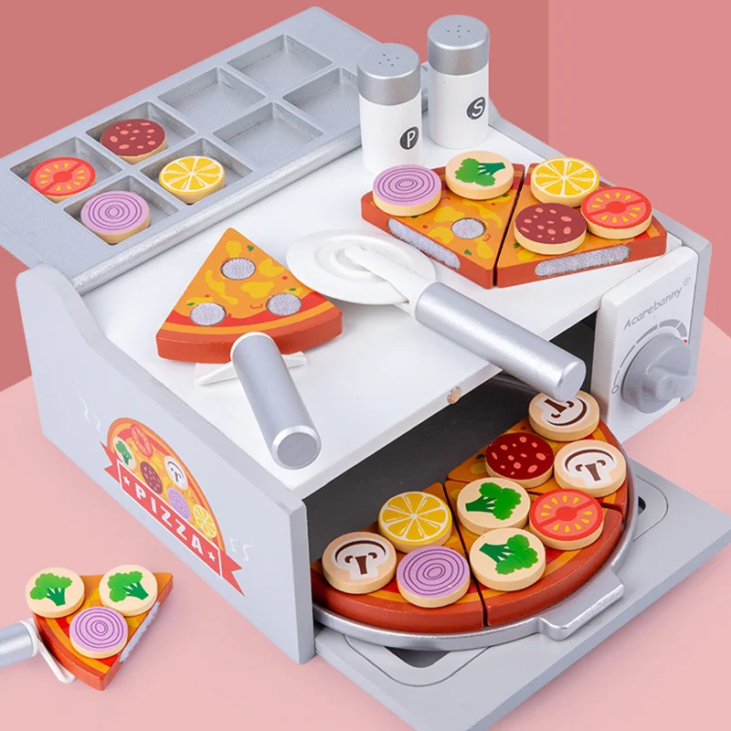 MUMONI top seller happy kitchen wooden toys cooking pizza oven toy for kids